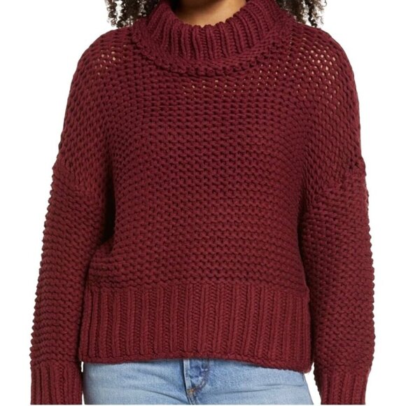 Free People My Only Sunshine Cowl Neck Sweater Chunky Knit Maroon Size M - Picture 5 of 9
